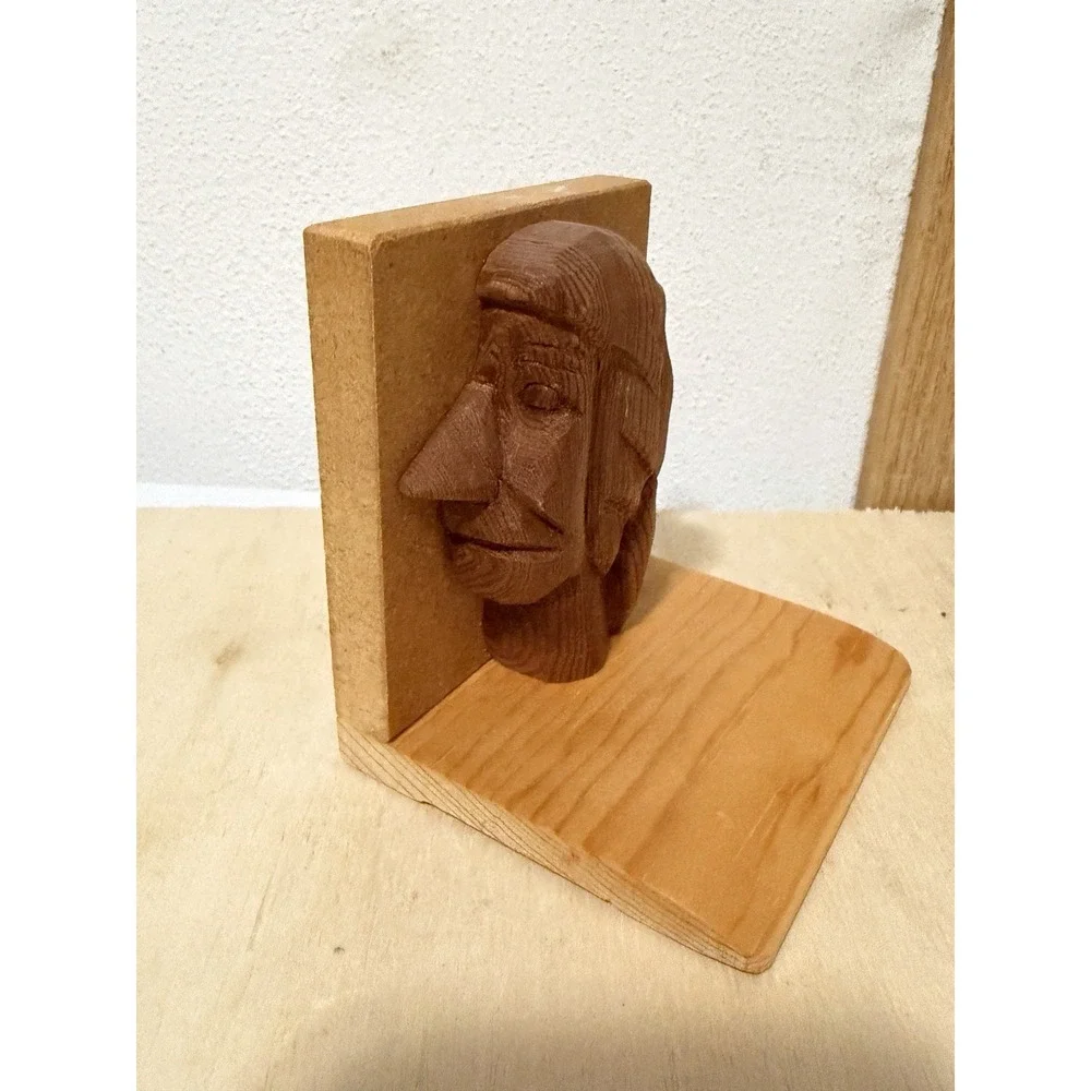 Hand carved Wood Bookshelf Stopper Head